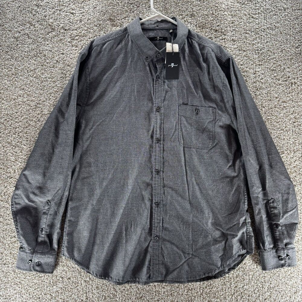 7 For All Mankind Shirt Mens 2XL XXL Gray Button Up New With Tags Long Sleeve